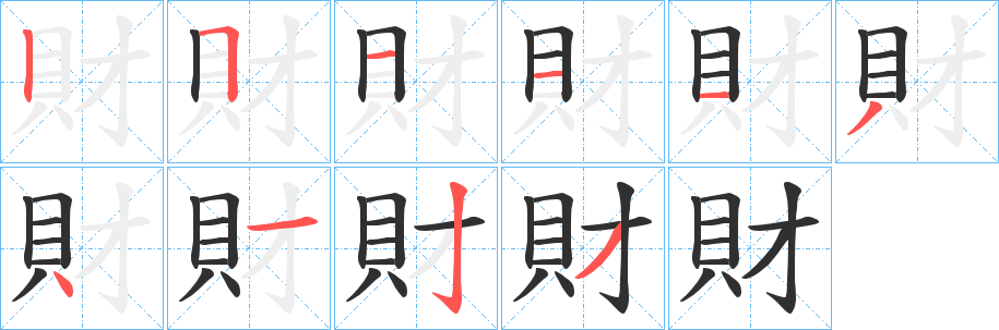 財的笔顺分步演示图